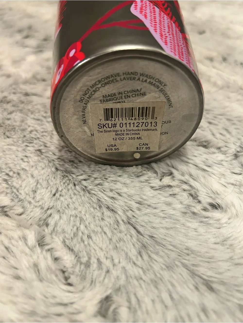 Starbucks Metallic Tumbler with Red and Pink Floral Motif